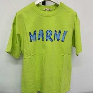 Marni Lime Green Tee with Blue Logo